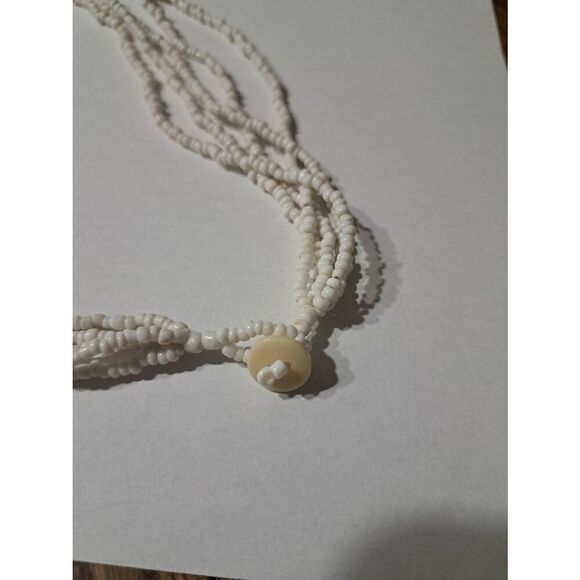 Vintage Abalone Seashell Multi Strand White Glass Seed Bead Necklace - Picture 8 of 8
